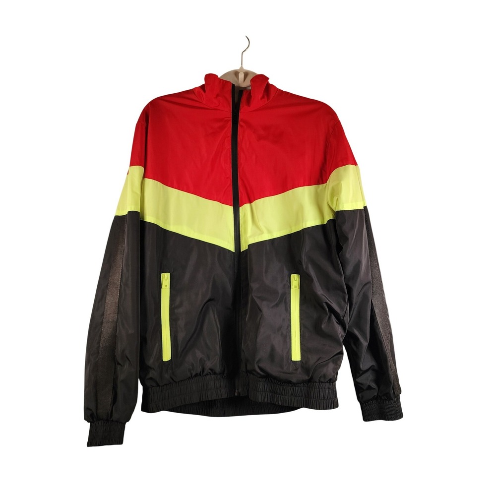 Men's‎ Colorblock Windbreaker Jacket Red Neon Yellow Black Small